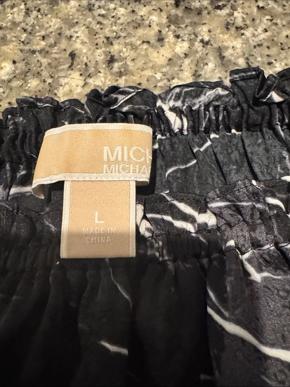 Michael Kors Black Marble-Print Off-Shoulder Blouse